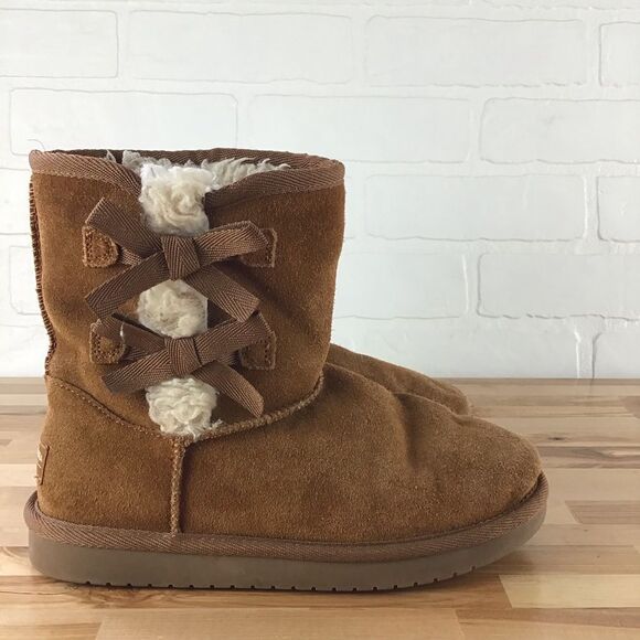 UGG tan suede leather Koolaburra black flat boots sherpa size 4 - Picture 2 of 16